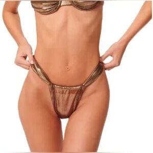 NWT Good American Shiny Mocha Foil Ruched Bikini Bottom, XS (0)